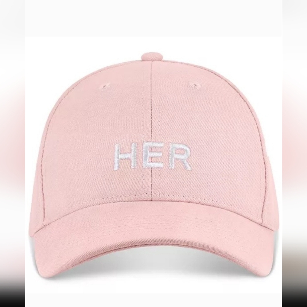 Burberry Pink Baseball Cap with White "HER" Embroidery